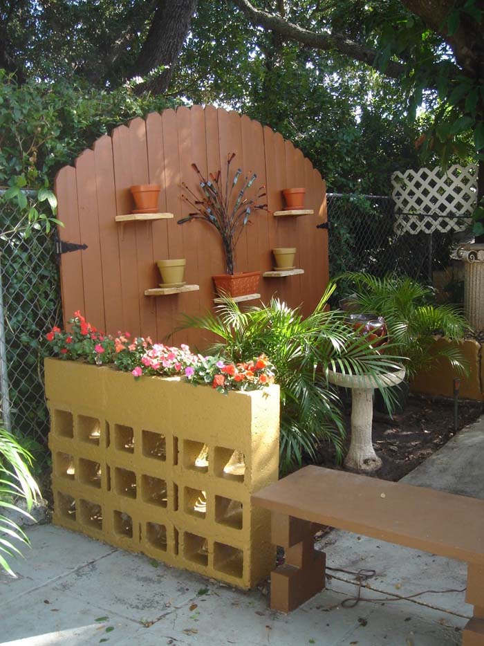 Golden Cinder Blocks Support Flower Box