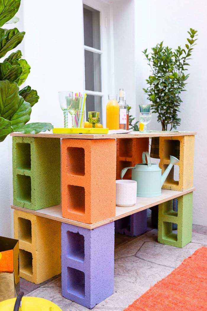 Table Built With Colorful Cinder Blocks