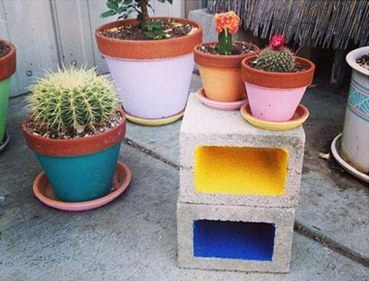 Paint Cinder Blocks to Match Containers