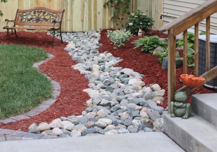 Red Mulch in a Dry Riverbed