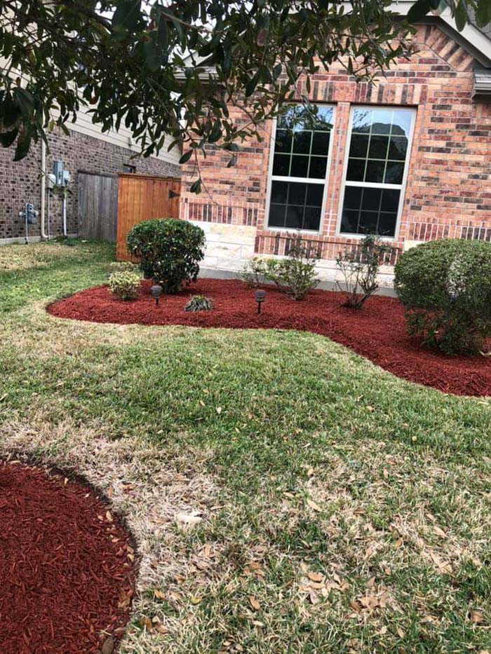 Red Mulch With Brown Brick
