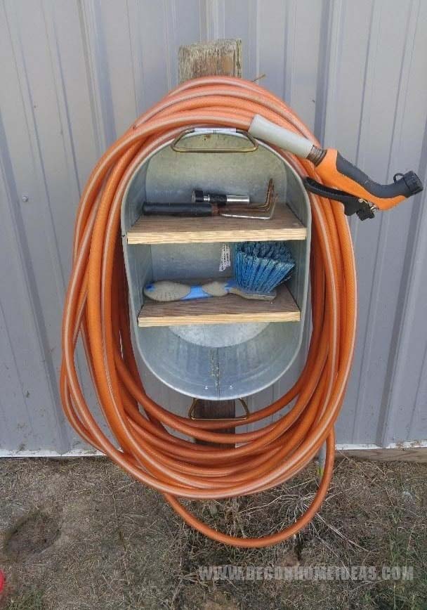 Tin Tub Hose Storage Idea