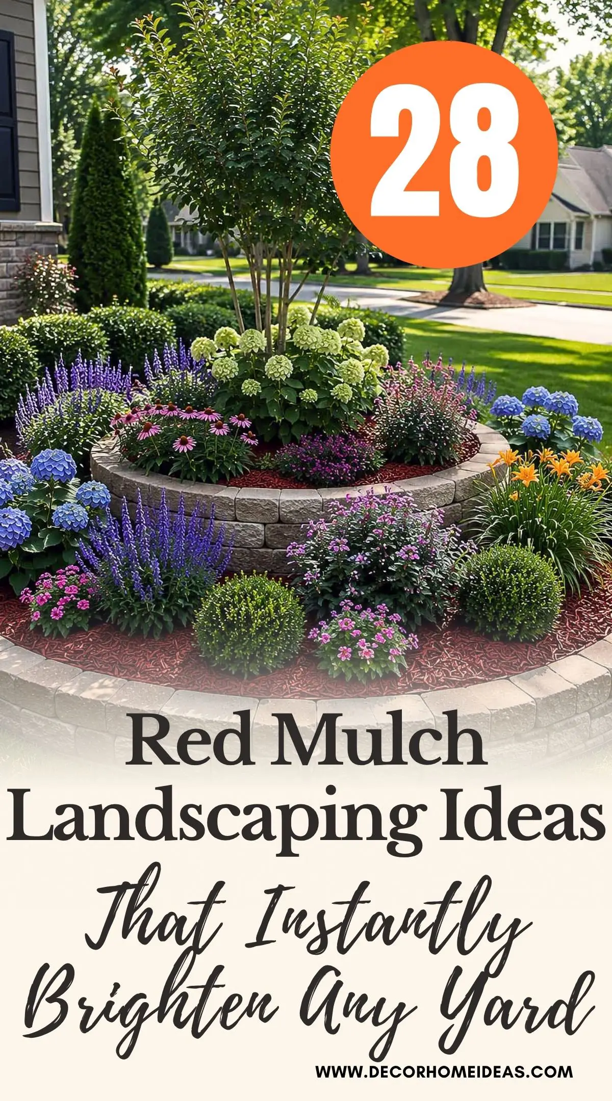 Explore 28 red mulch landscaping ideas designed to add bold color and rich texture to your outdoor space. From front yard flower beds to backyard garden borders, these landscaping designs create a vibrant and inviting look.