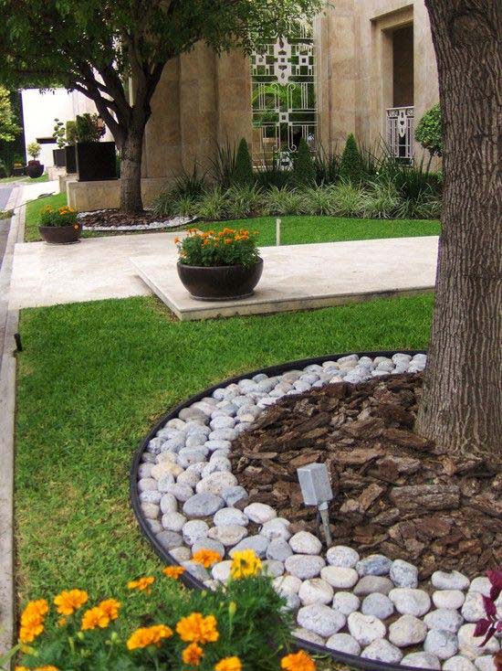 Tree Edging Idea With River Rocks