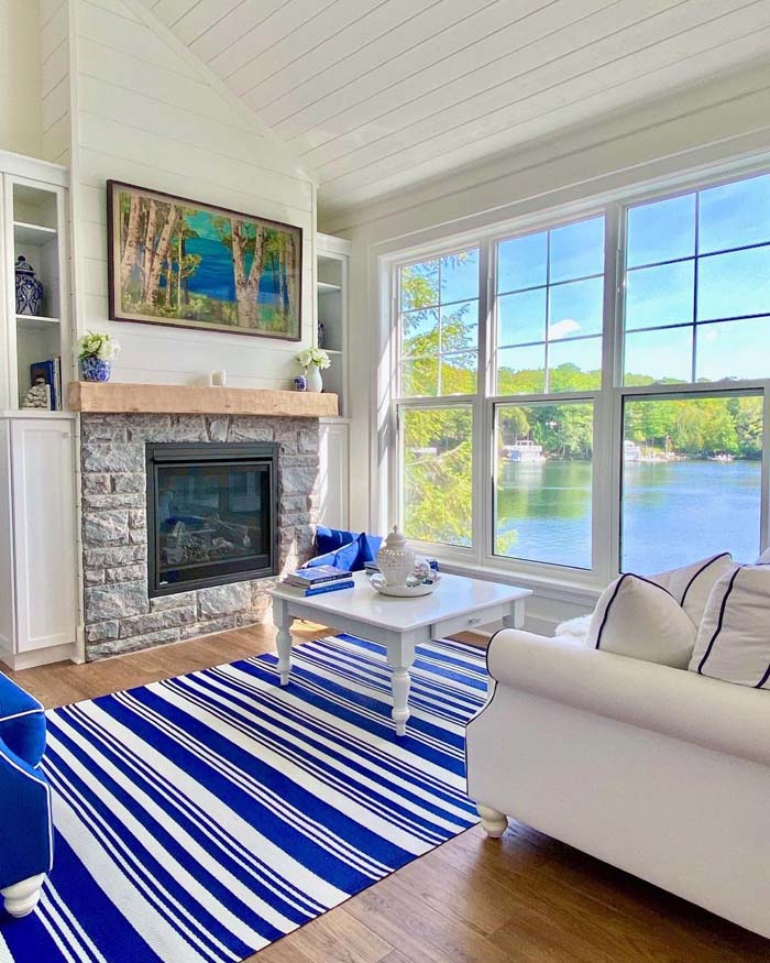 White And Navy Blue In The Living Room