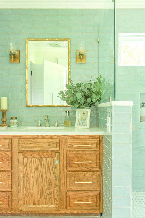 Light Teal Blue Tiles For A Lake House Bathroom