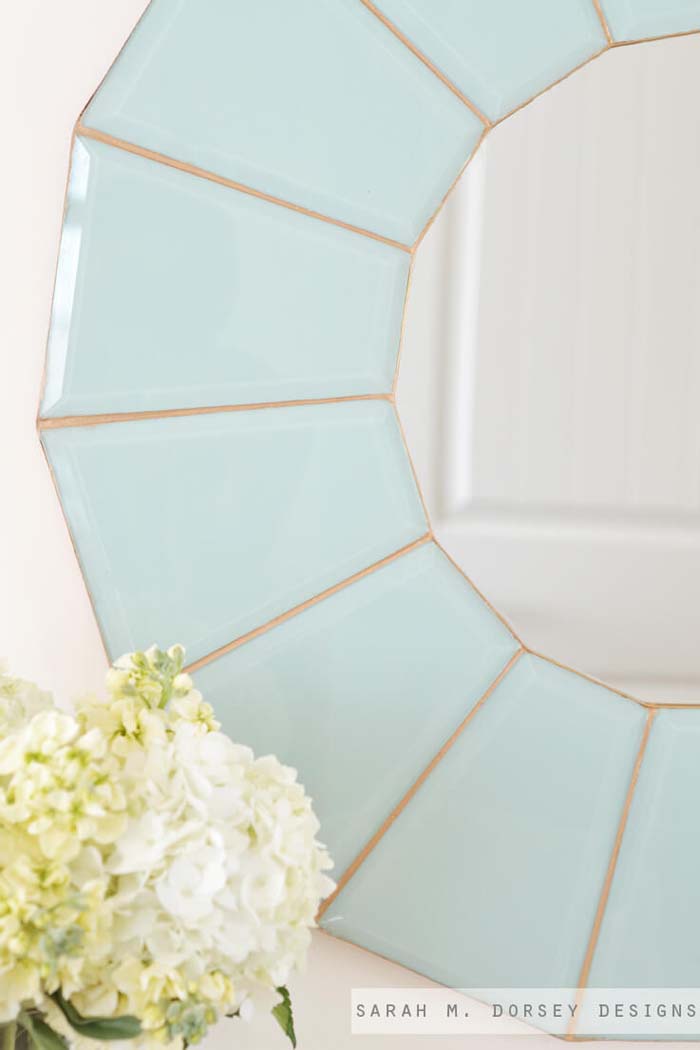 Luxurious Blue Porcelain Mirror With Golden Strips