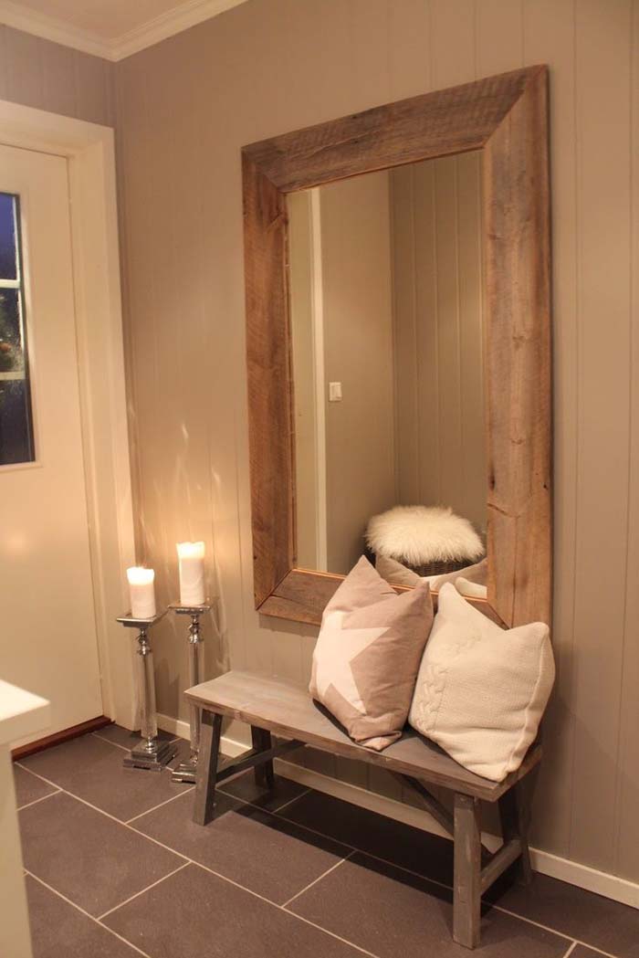 Tall Rustic Mirror In A Cozy Entryway