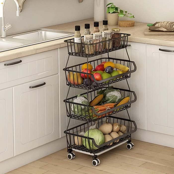 Four-Tiered Metal Basket Unit