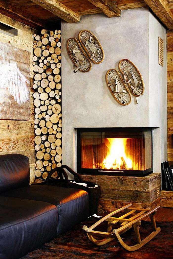 Modern Cabin Loft Fireplace