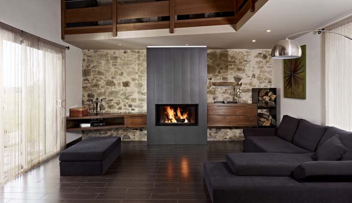 Modern Fireplace On A Rustic Statement Wall