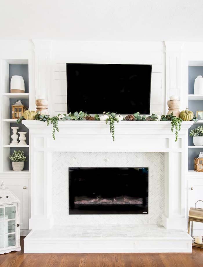 Fireplace with Shiplap, Crown Molding