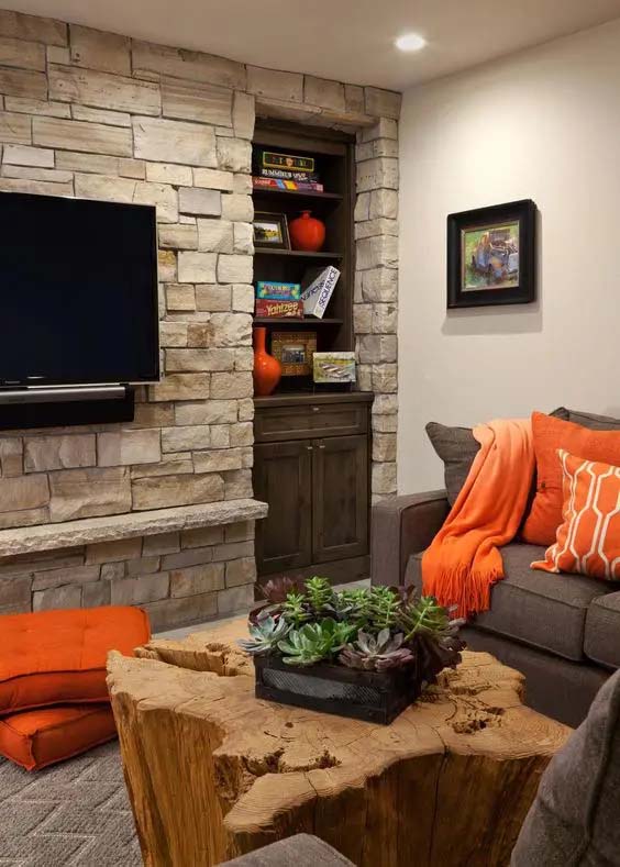 Stacked Natural Stone In Living Room