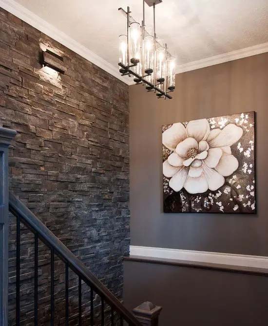 Modern Staircase With Grey Stone Panels