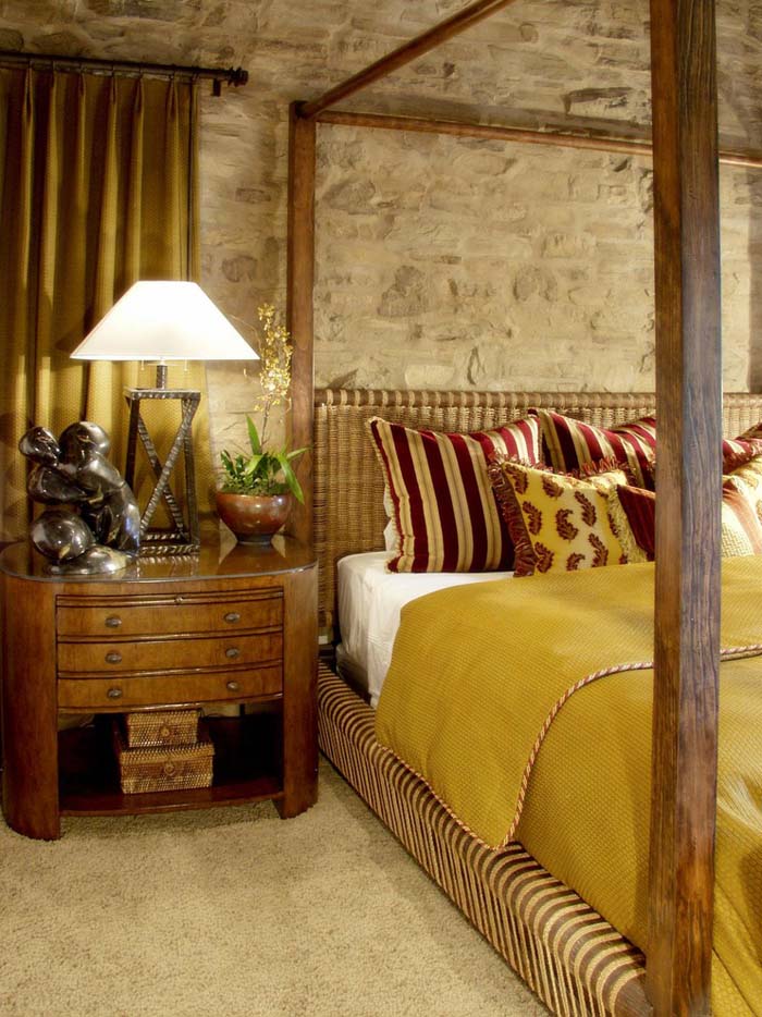 Antique Bedroom Decor With Natural Stone And Wood