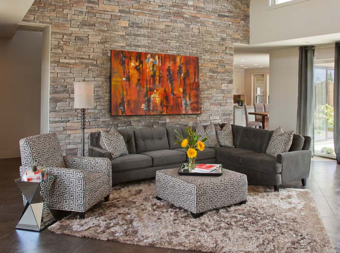 Stone Accent Wall Behind The Sofa