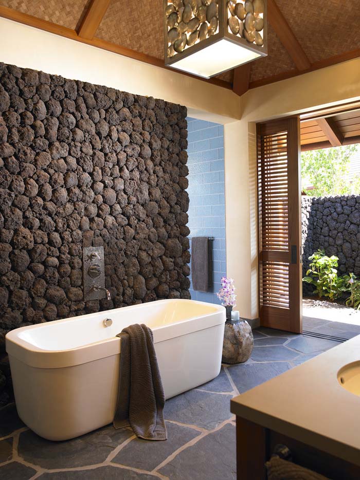 Authentic Stone Wall In Bathroom Decor