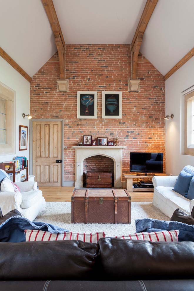 Brick Wall To Accentuate The Fireplace