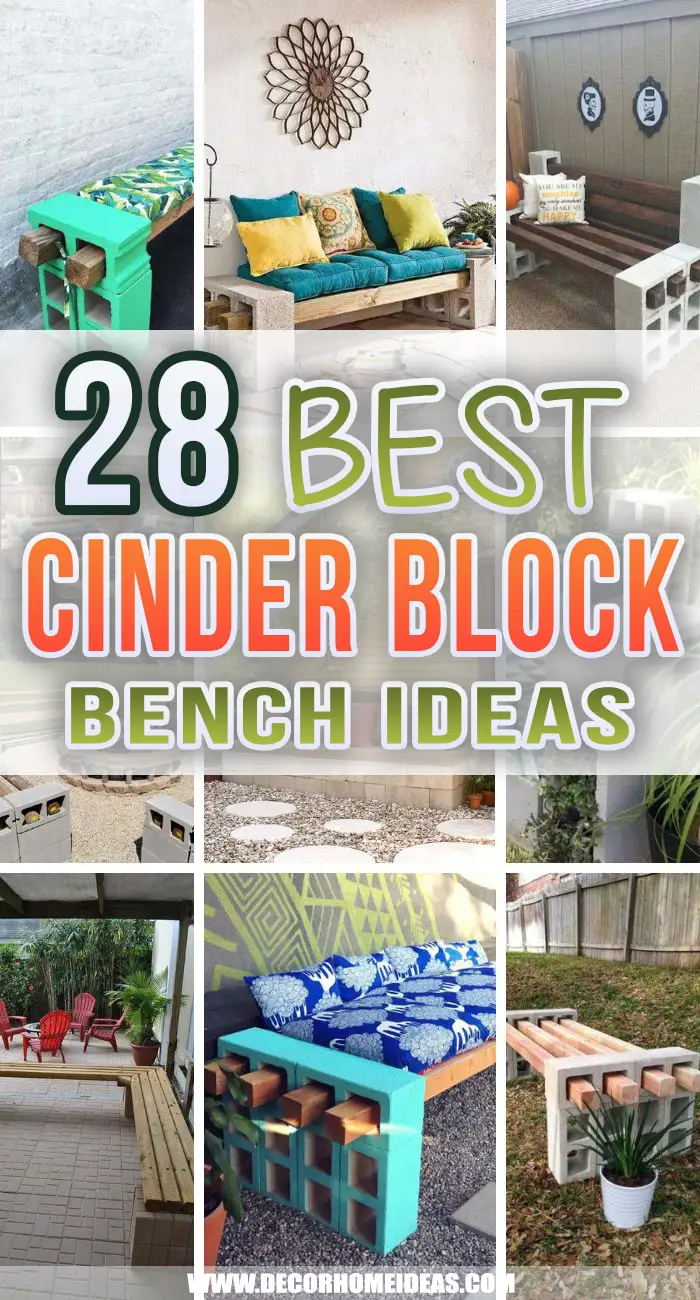 Best Cinder Block Bench Ideas. Would you like to add more seating to your garden without spending a fortune? Try using cinder blocks! These cinder block bench ideas and DIY projects are great for doing over the weekend. #decorhomeideas