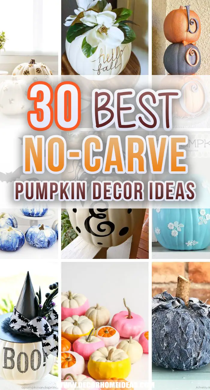 Best No Carving Pumpkin Ideas. Decorating for fall and Halloween using pumpkins is fun! No carving skills or tools are needed to recreate any of these ideas. #decorhomeideas