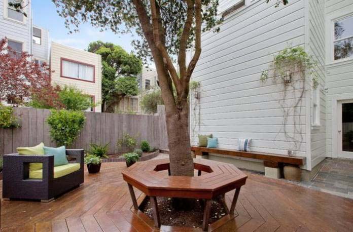 Contemporary Hexagonal Bench Around Tree