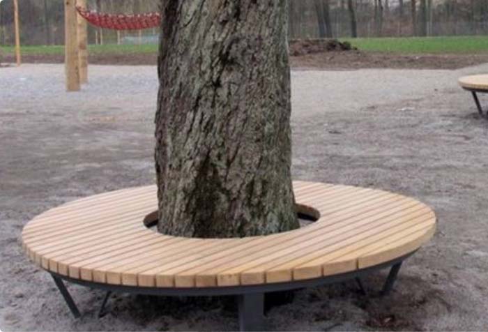 Round Metal And Wood Bench