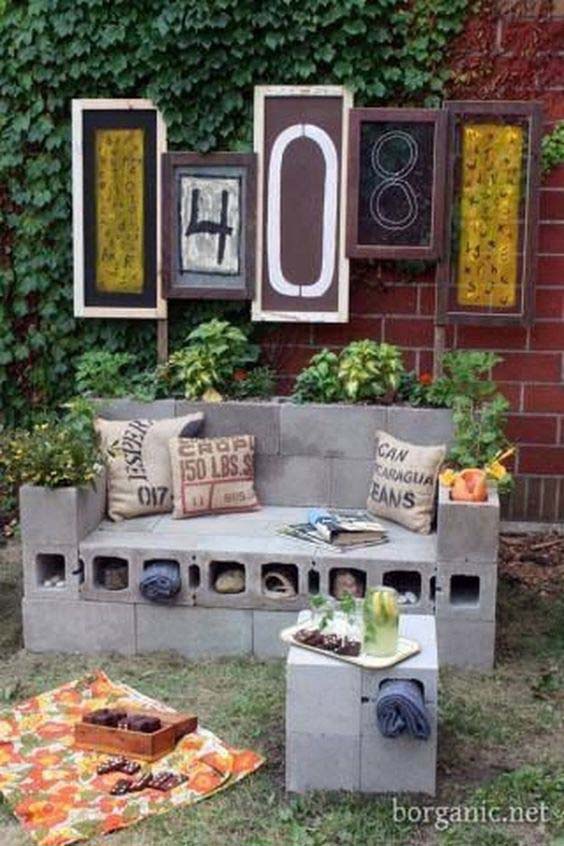 Cinder Block Couch and Coffee Table