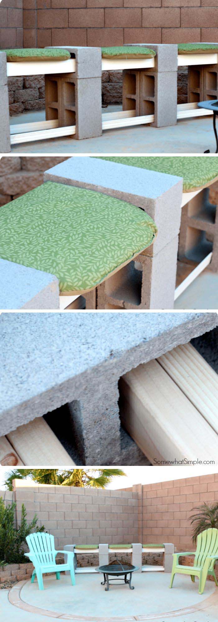 Extended T Shape Cinder Block Bench