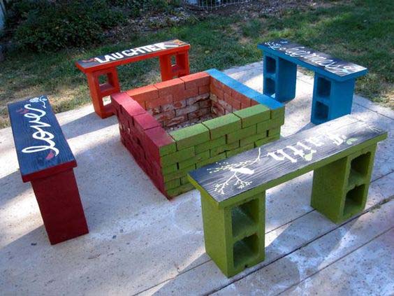 Small Cinder Block Benches for Your Firepit