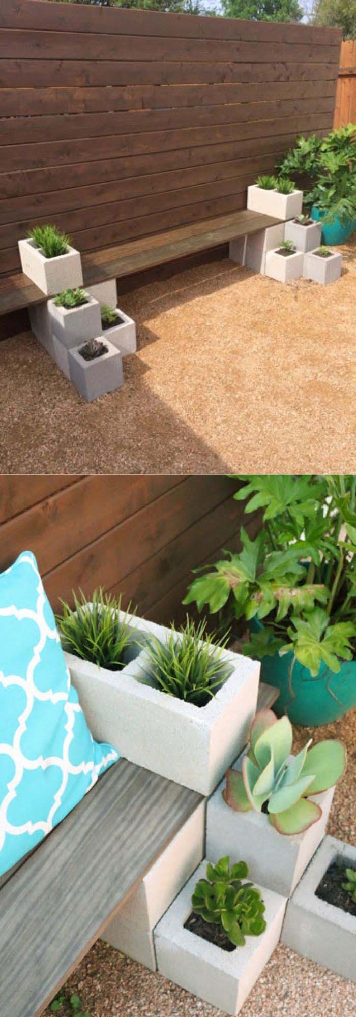 Simple Cinder Block Bench With Planters