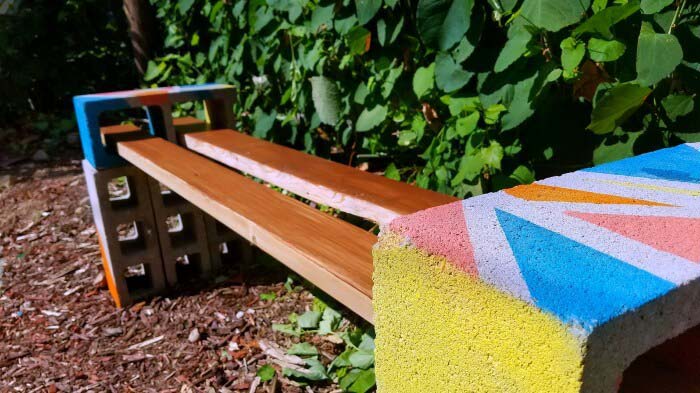 Graphic T Shape Cinder Block Bench Idea