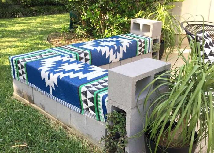 Graphic T Shape Cinder Block Bench Idea