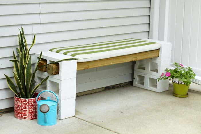 Small White Cinder Block Bench