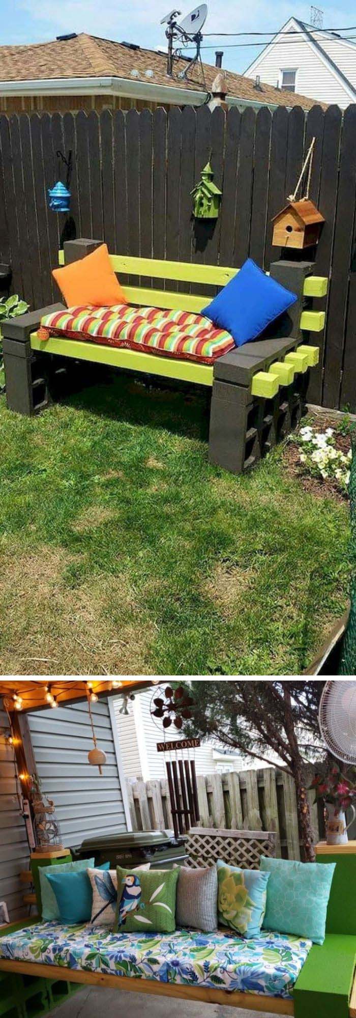 Bright Cinder Block Benches For Any Area