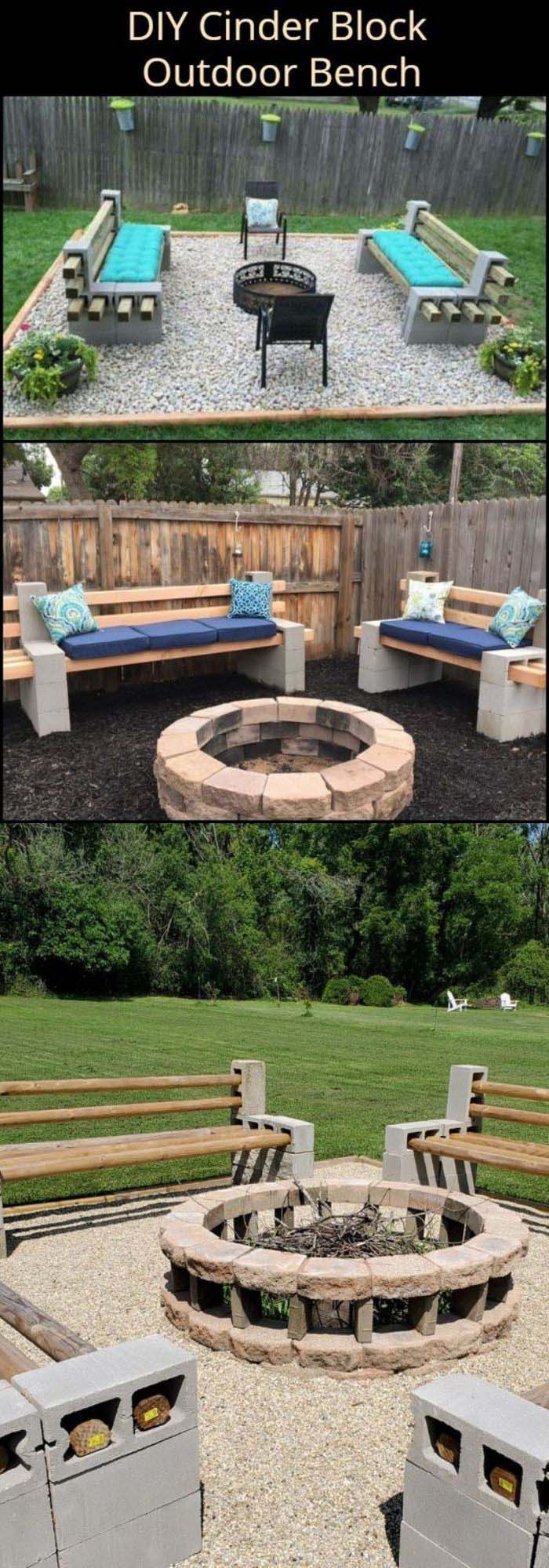 DIY Cinder Block Outdoor Bench