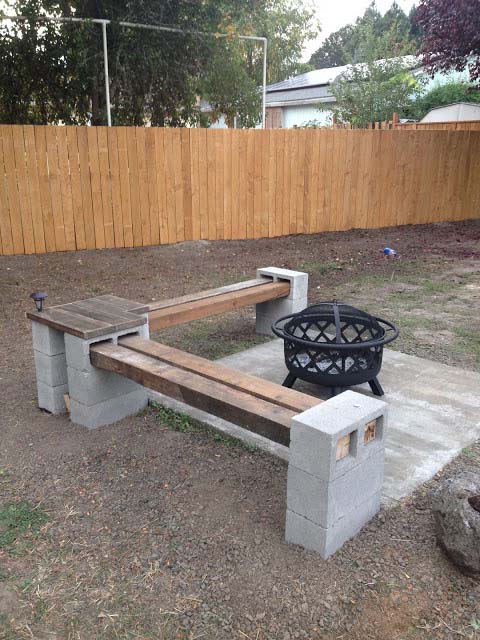 Corner Cinder Block Bench and Table Idea