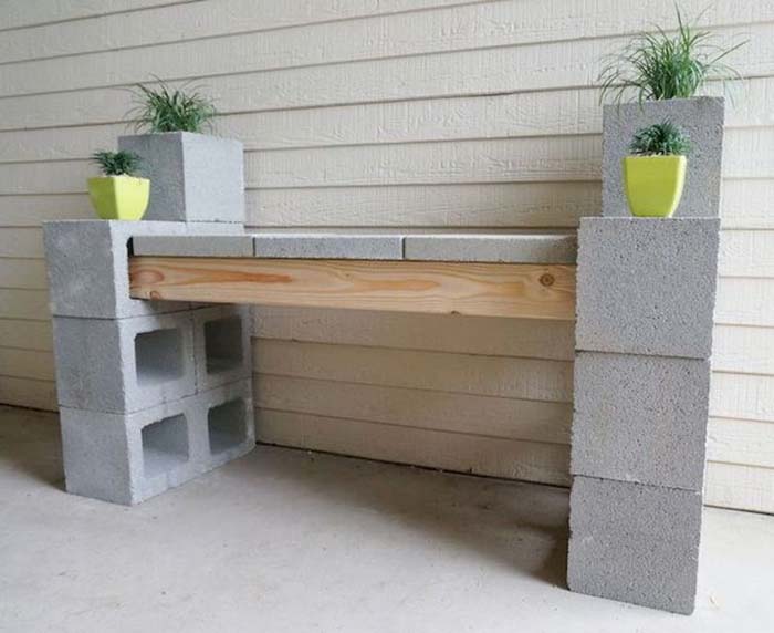Display Potted Plants on Cinder Block Bench