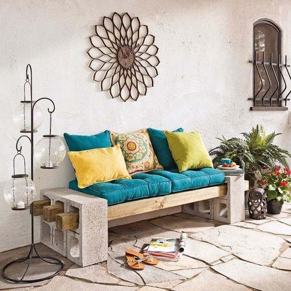 Create Lounge Area With Cinder Block Bench