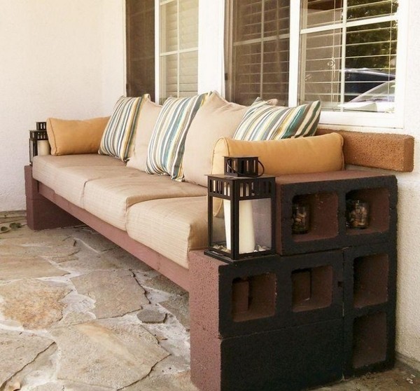 Beautiful Brown DIY Cement Block Bench