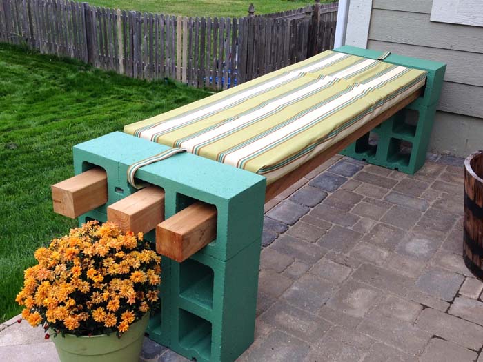 Small Painted Cinder Block Bench