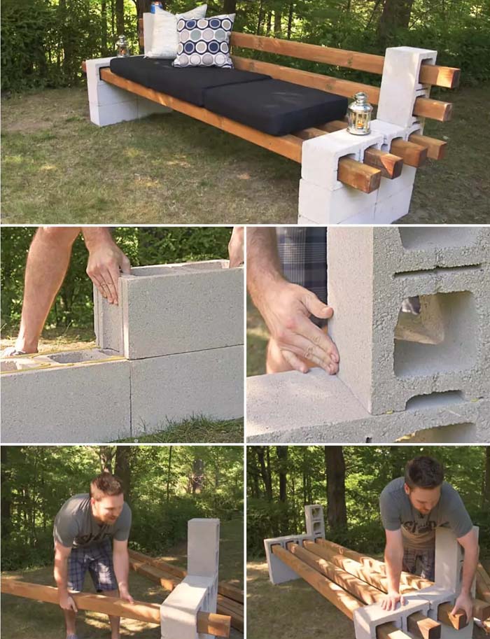 Sturdy J Shape Cinder Block Bench