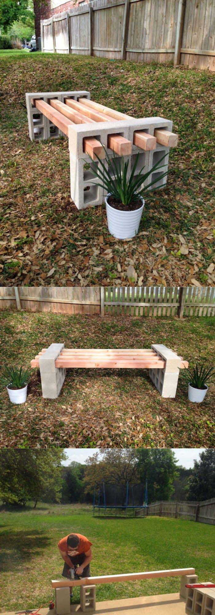 T Shape Cinder Block Bench with 4 x 4s