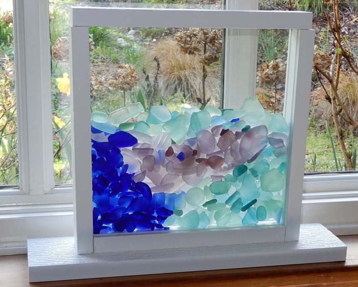 Window Frame Turned Into A Sea Glass Display