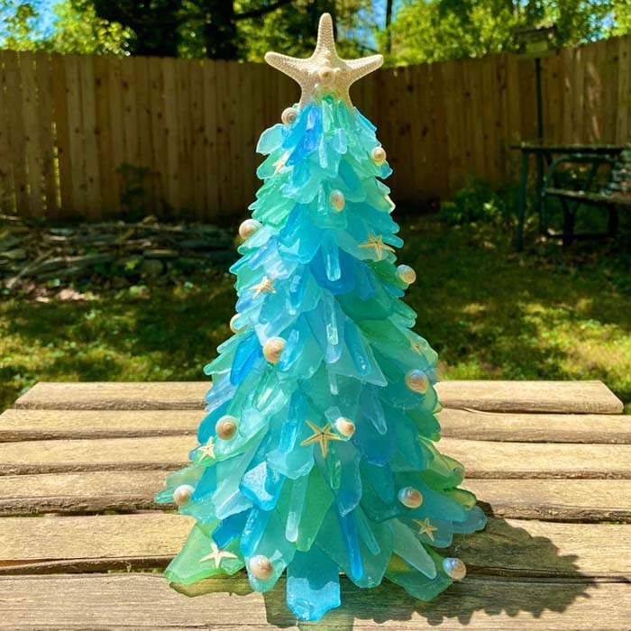 Tall Christmas Tree Alternative With Sea Glass And Resin