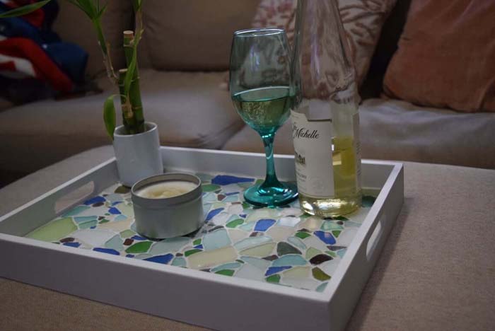 A Tray With Mosaic Sea Glass Bottom