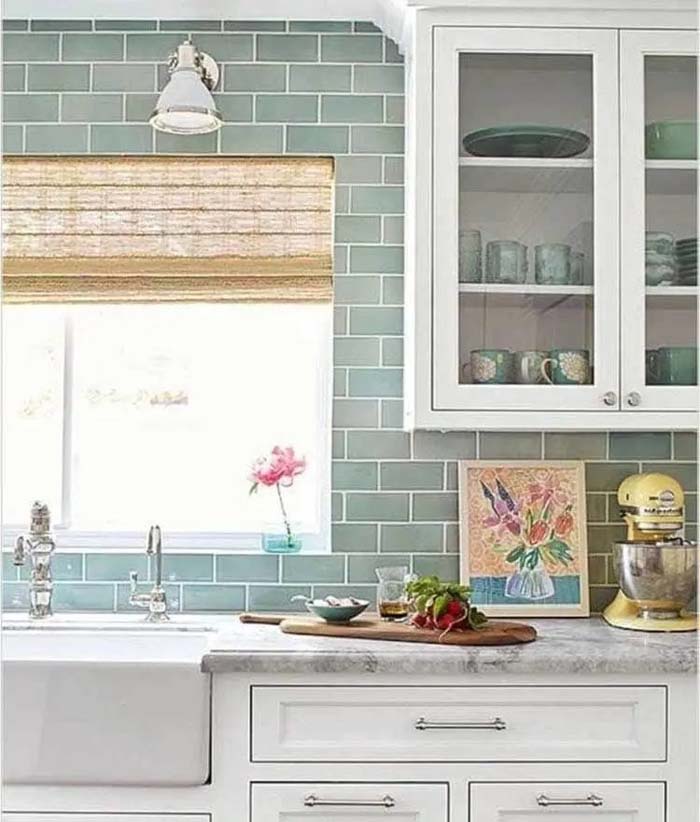 Vintage Backsplash With Bluish Tiles