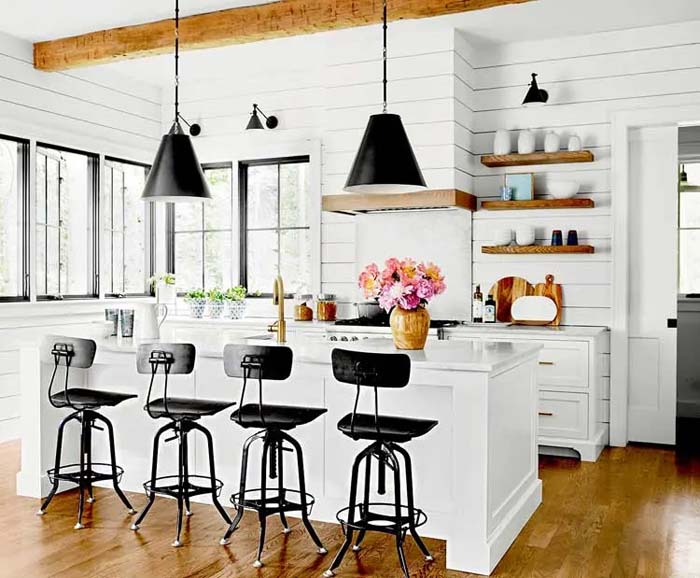 White Horizontal Shiplap And Black Accents