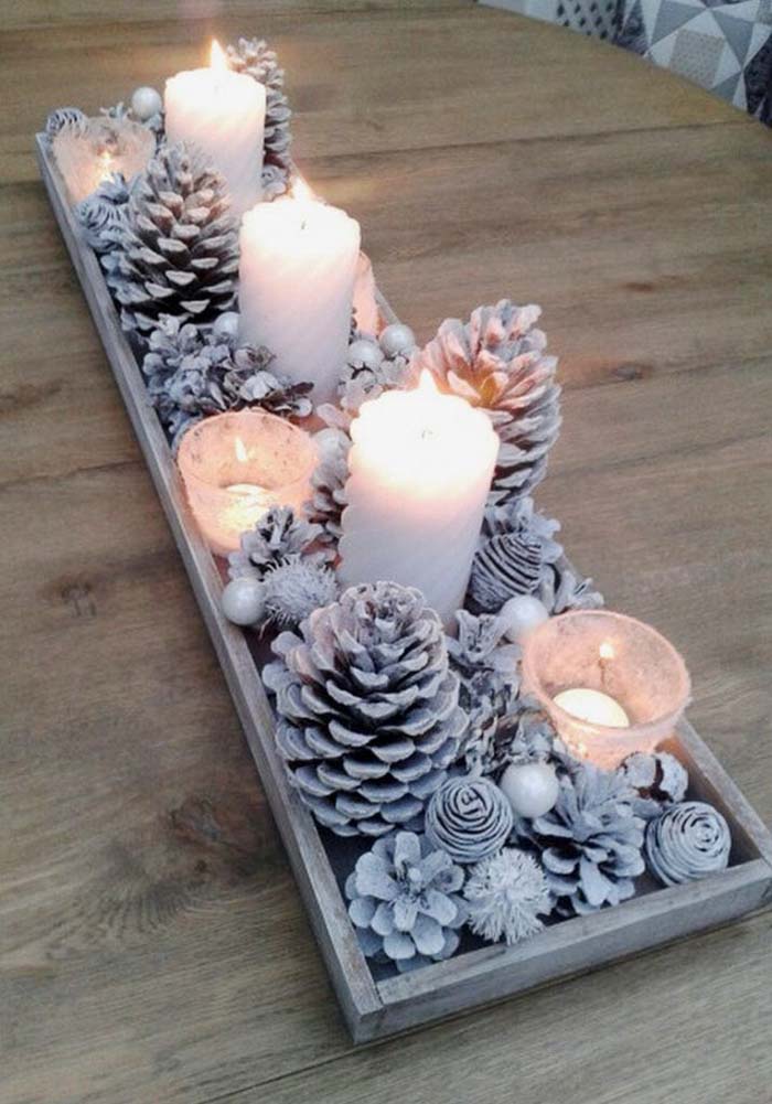 Snowy White Pine Cone Centerpiece