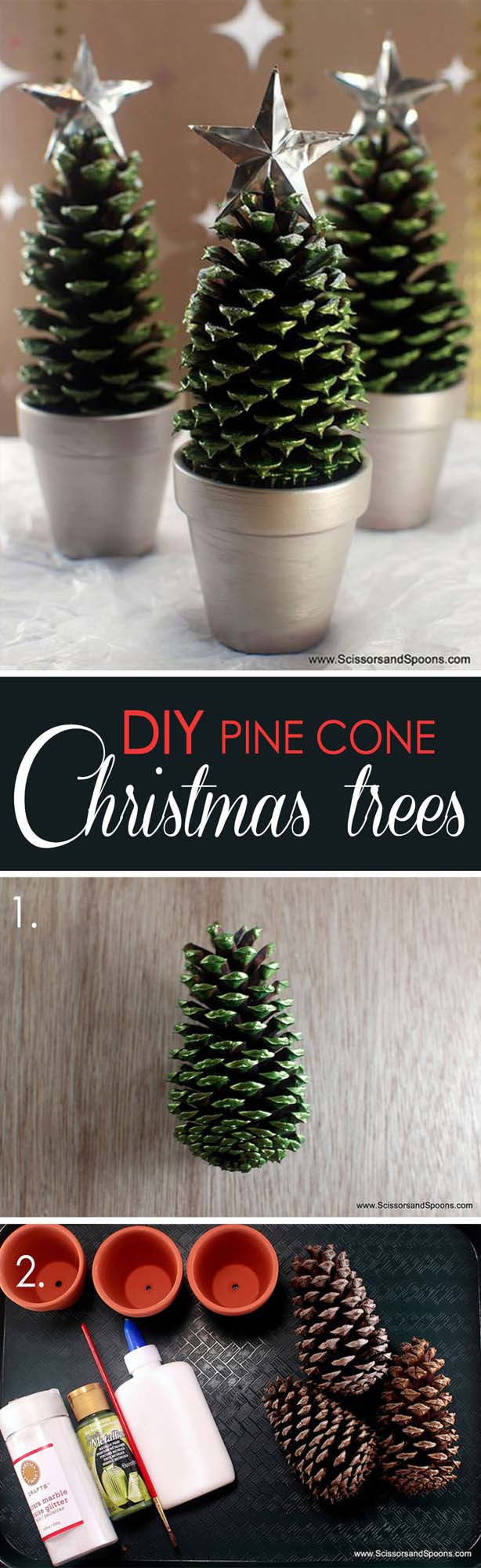 DIY Pine Cone Christmas Trees With Star Tops