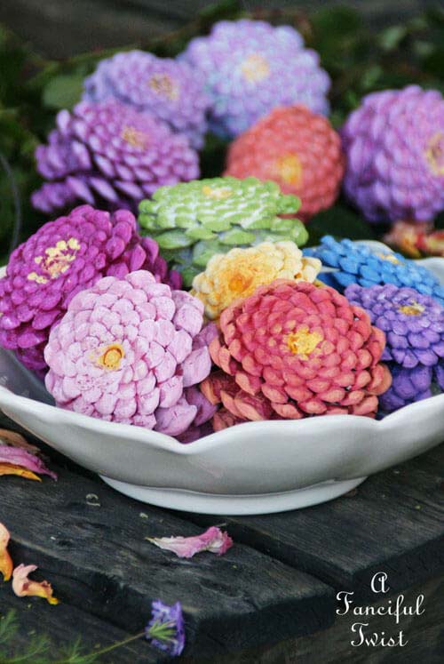 Multicolored Pine Cones For A Tray Arrangement